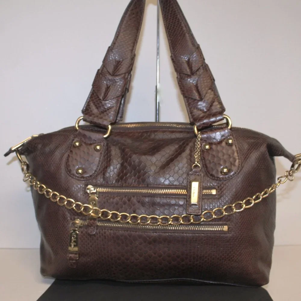 Cole Haan Brown Leather Tote with Gold Chain Detail
